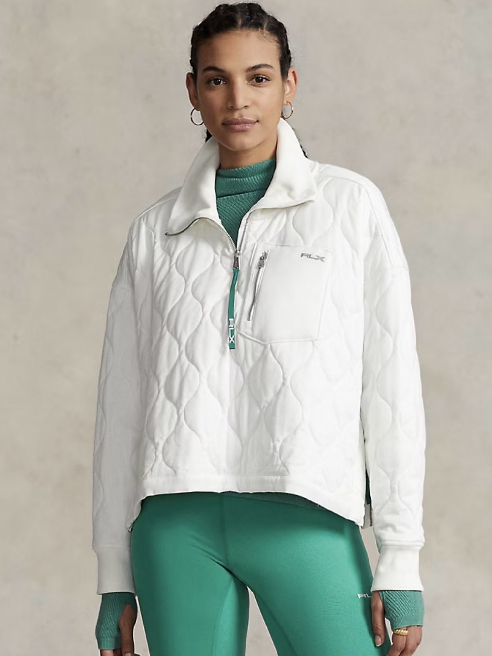 RALPH LAUREN RLX Lounge Set White Quilted Green Trim 1/2 zip top and shorts XXL